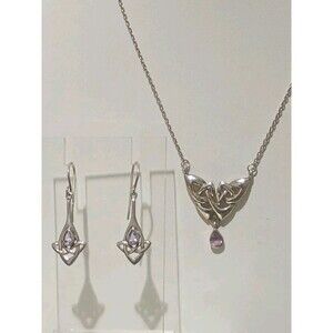 Celtic Eternity Knot Sterling Silver Amethyst Vintage Necklace Earrings Set